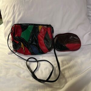 Leather patchwork purse and wallet-EUC
